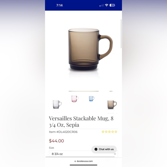 NEW Duralex Versailles Stackable 8 oz Sepia Glass Mug - Can be sold as a set - Picture 1 of 4